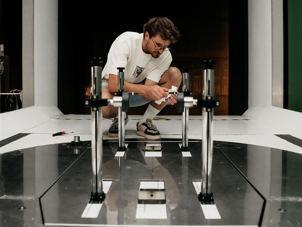 Setting up the bike rig on the wind tunnel balance
